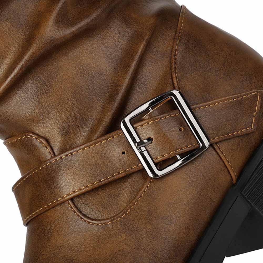 Close-up of sd-hk women's high platform knight boots featuring a stylish buckle detail