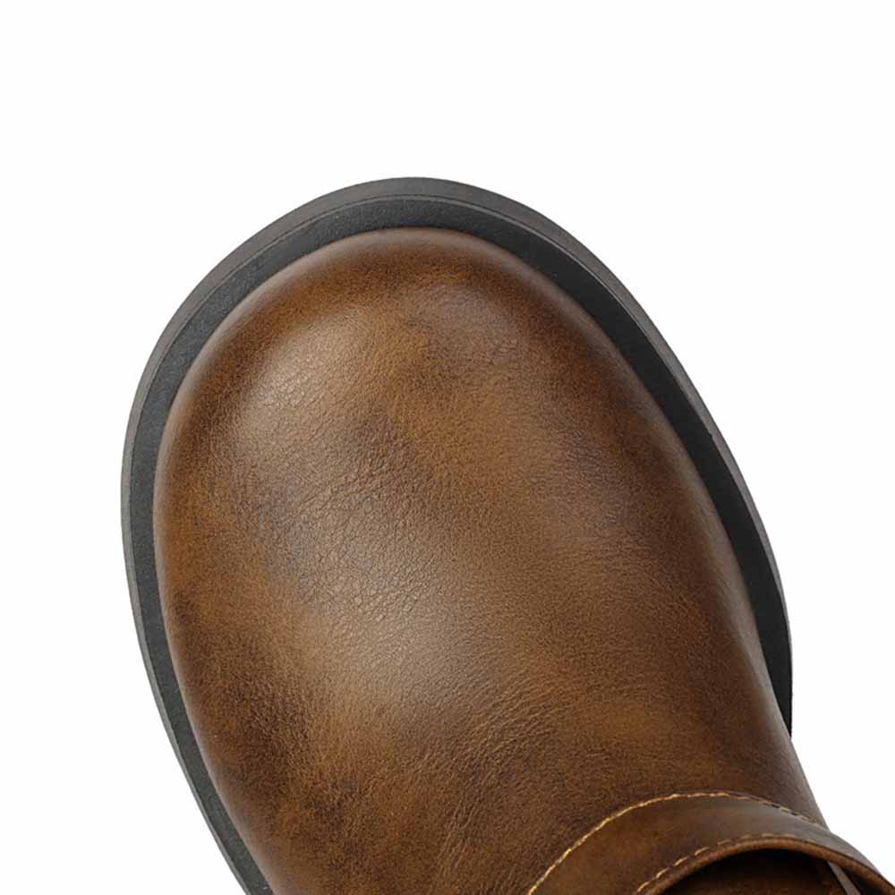 Brown women's high platform knight boots with durable sole and stylish design for everyday wear