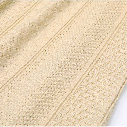 Women's knit long skirt suit in beige with textured fabric details for a stylish look