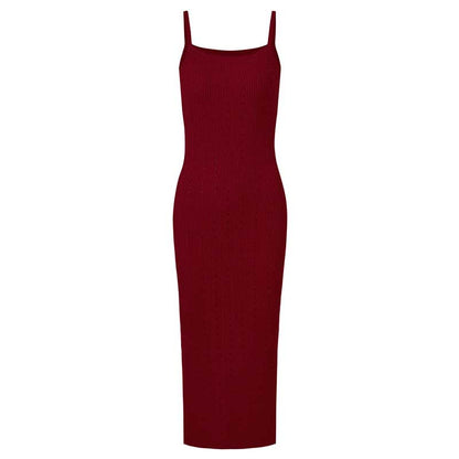 Women's knitted crop top and midi dress set in burgundy with adjustable straps for a stylish look