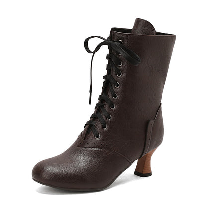Women's lace-up ankle boots in brown with a stylish heel and durable leather design