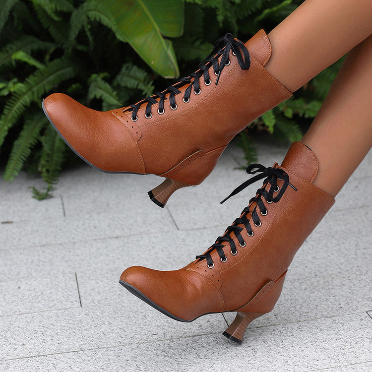 Stylish women's lace-up ankle boots in brown with a sleek heel for a trendy look