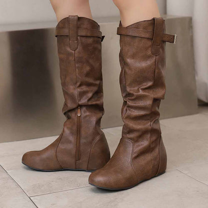 Stylish women's lace-up wedge boots in brown with a slouchy design for a trendy look