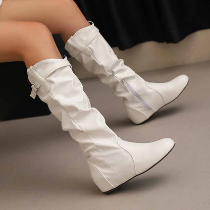 Stylish women's lace-up wedge boots in white with a sleek design and comfortable fit