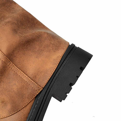 Close-up of sd-hk women's mid-calf low heel boots in brown with durable sole for stylish comfort