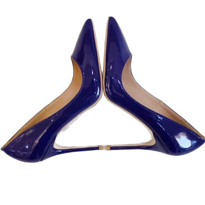 SD Dresscode women's navy high heel pumps with sleek pointed design and glossy finish