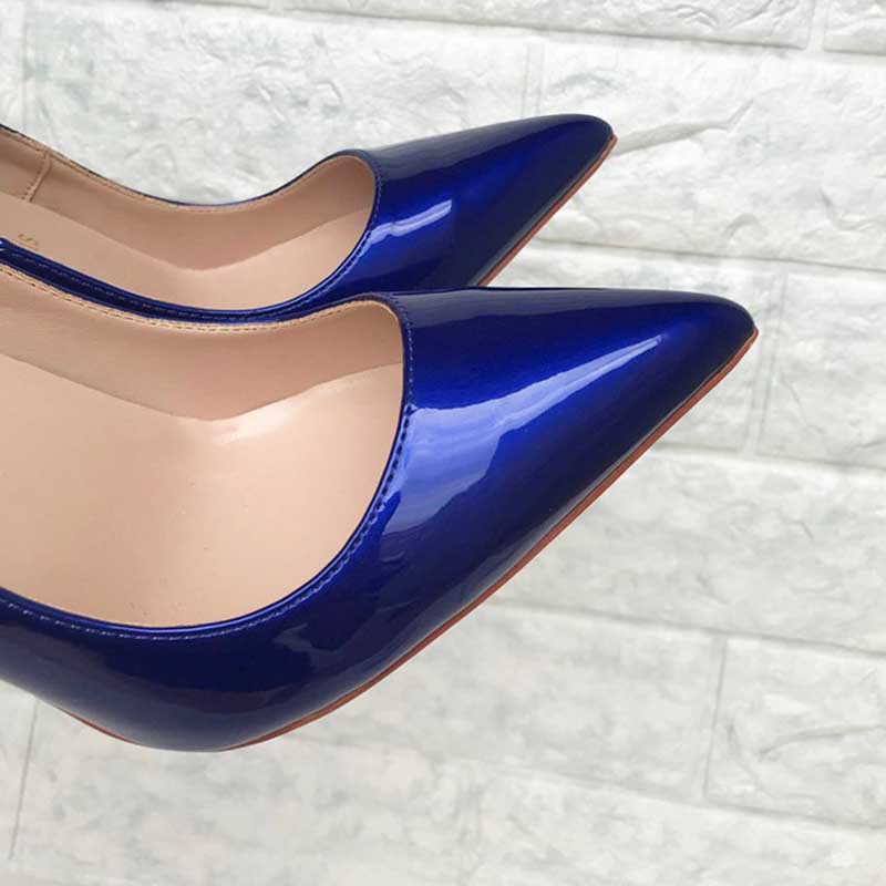 SD Dresscode Women's navy high heel pumps with a sleek pointed toe and glossy finish