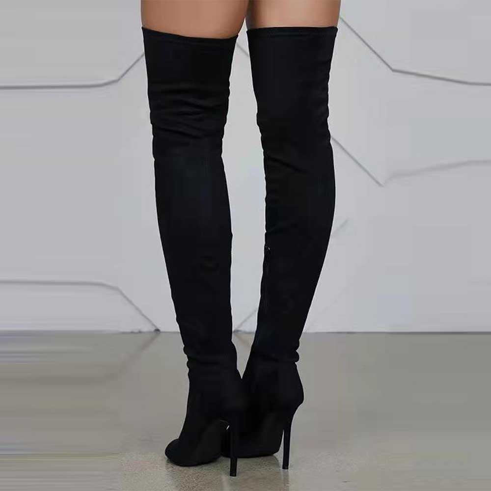 Women's open toe over knee boots by sd-hk in sleek black with high stiletto heels