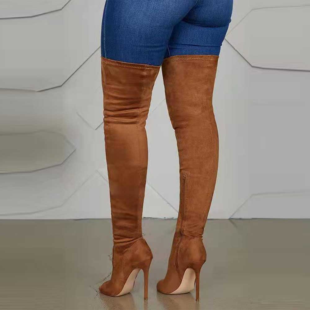 Stylish women's open toe over knee boots in brown, perfect for elevating any outfit
