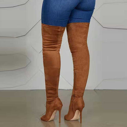 Stylish women's open toe over knee boots in brown, perfect for elevating any outfit