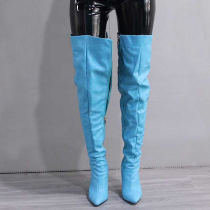 Stylish women's over the knee boots in blue with high heels for a trendy look
