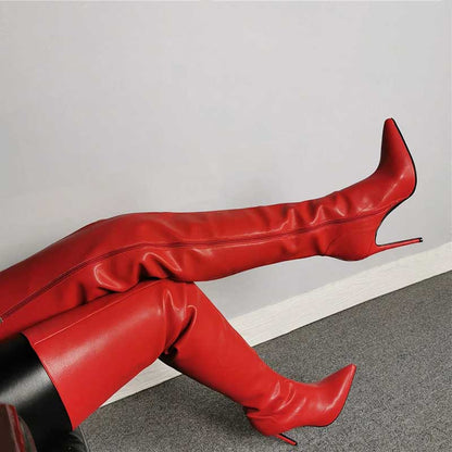 Stylish red women's over the knee boots with high stiletto heels for a chic look