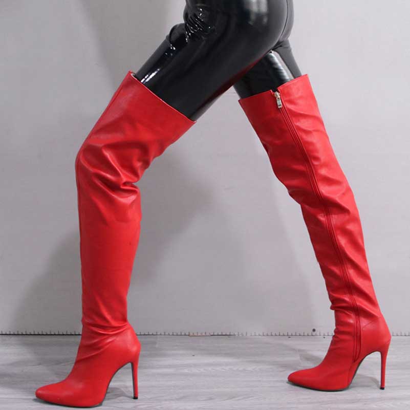 Stylish women's over the knee boots in vibrant red with a sleek high heel design