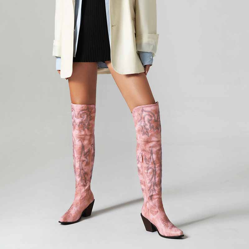 Women's Over the Knee Cowboy Boots with chunky heel