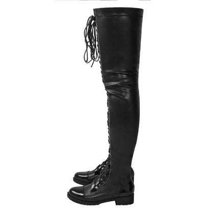 Stylish women's over the knee lace up boots in black with a sleek design and comfortable fit