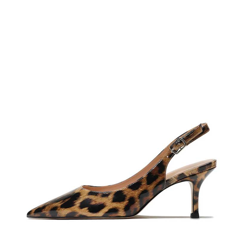 Women's patent leather slingback heels in leopard print for stylish occasions
