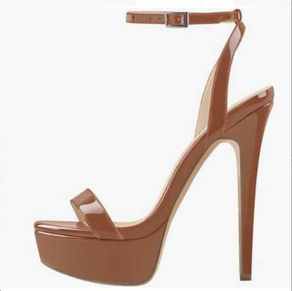 Tan women's platform heels for formal events with stylish ankle strap and high stiletto heel