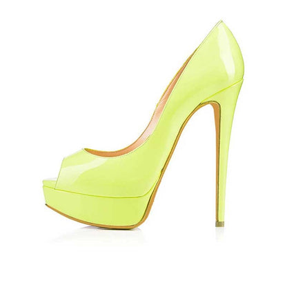 Bright yellow women's platform peep toe pumps with a sleek high heel design for stylish occasions