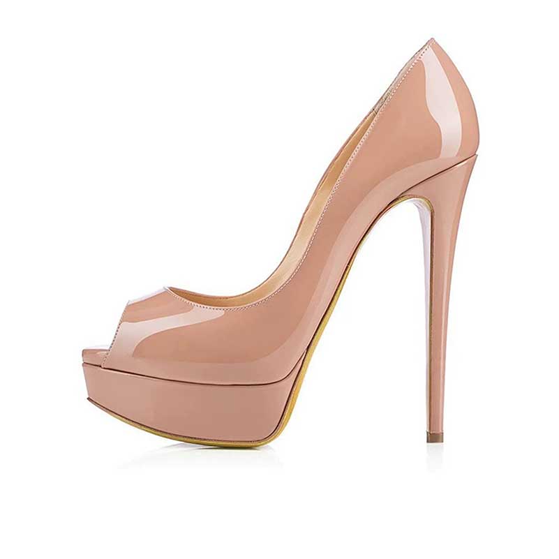 Women's platform peep toe pumps in nude with high heels for elegant occasions