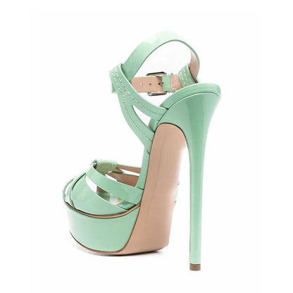 SD Dresscode Mint Green Women's Platform Stiletto Heels with Strappy Design and Adjustable Buckle