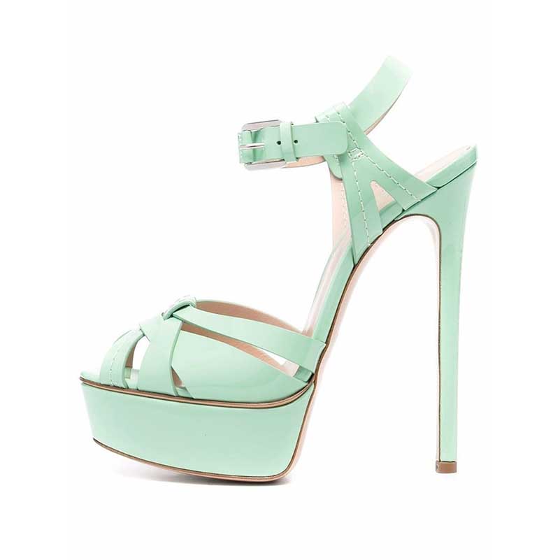 Mint Green Women's Platform Stiletto Heels with Crisscross Straps from SD Dresscode & Fashiontrends
