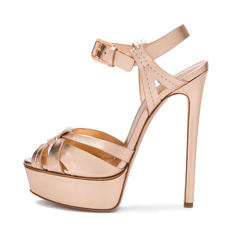 Stylish women's platform stiletto heels in nude with ankle strap for a chic look