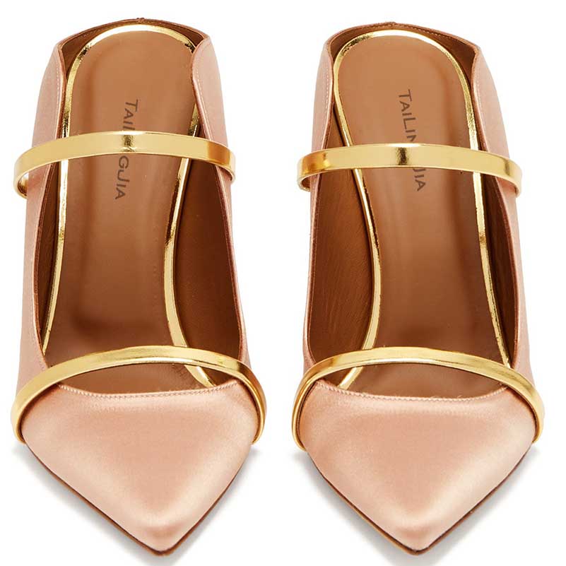 SD Dresscode & Fashiontrends women's pointed toe high heel pumps in nude with shiny gold straps