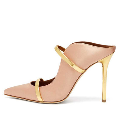 SD Dresscode womens pointed toe high heel pumps in nude with gold strap accents for elegant style
