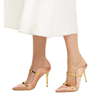SD Dresscode womens pointed toe high heel pumps in soft pink with gold accents for stylish elegance