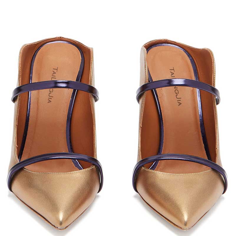 SD Dresscode Womens Pointed Toe High Heel Pumps in Gold with Stylish Straps for Elegant Looks