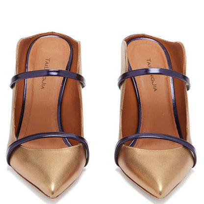 SD Dresscode Womens Pointed Toe High Heel Pumps in Gold with Stylish Straps for Elegant Looks