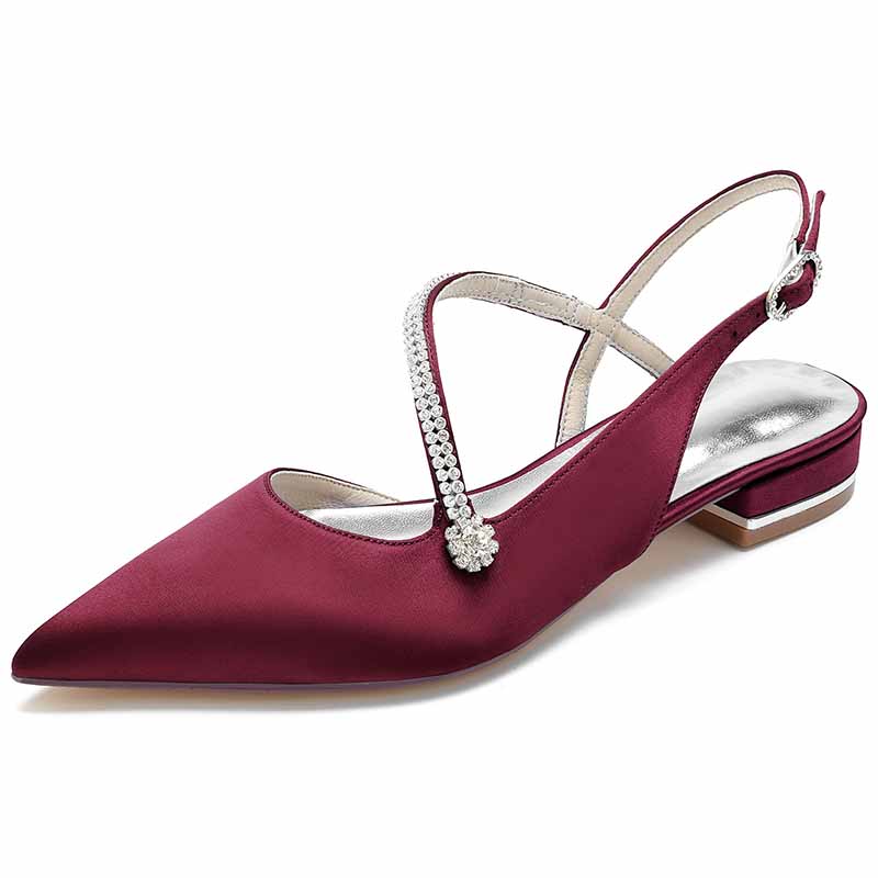 Women's pointed toe party flats in burgundy with elegant embellishments for special occasions