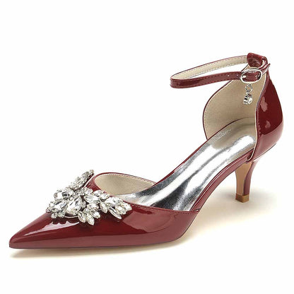 S&DCo. women's rhinestone bridal heels in red with elegant ankle strap and embellished design