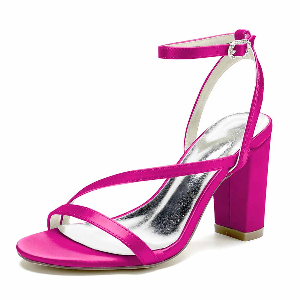 S&DCo. women's satin block heel sandals in vibrant pink with sleek strap design