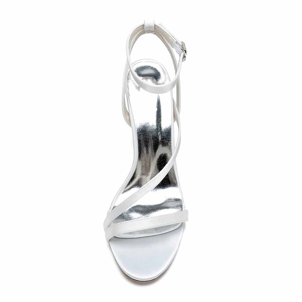 S&DCo. women's satin block heel sandals in white with sleek straps and a comfortable design