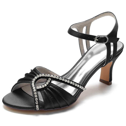 SD Dresscode women's satin dress sandals with elegant rhinestone detail and ankle strap