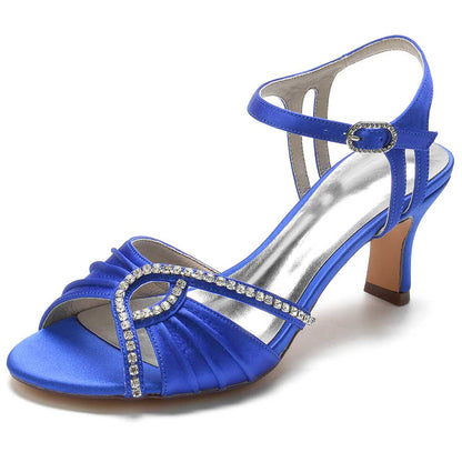 SD Dresscode women's satin dress sandals in blue with rhinestone detail and a stylish ankle strap