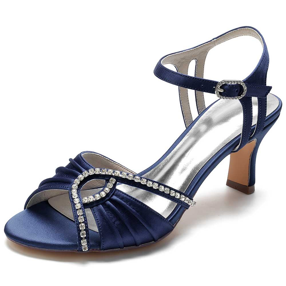 SD Dresscode women's satin dress sandals in navy blue with rhinestone details and a stylish ankle strap