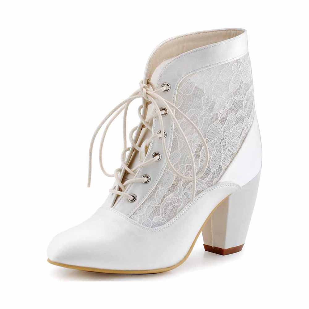 Elegant women's satin lace wedding shoes featuring a stylish high heel and intricate lace design