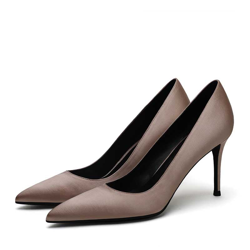 Elevate your style with women's satin party shoes in elegant taupe for special occasions