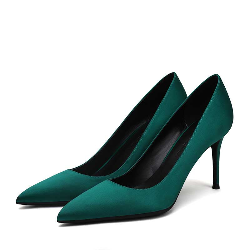 Teal SD Dresscode women's satin party shoes with pointed toes and elegant stiletto heels