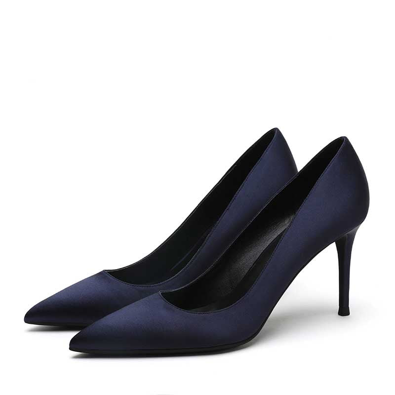 Elegant navy SD Dresscode women's satin party shoes with pointed toe and sleek stiletto heel