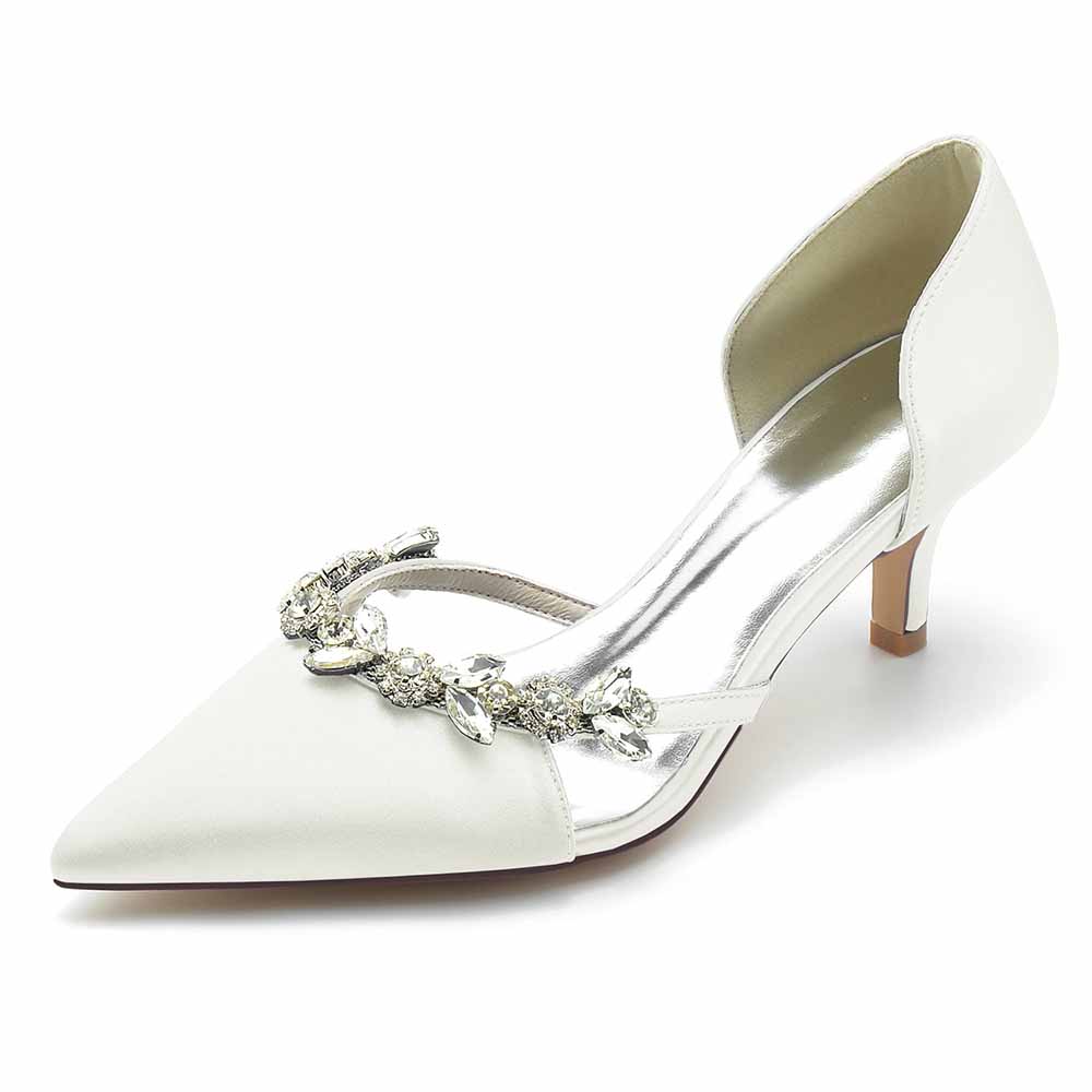 Women's satin pointed toe pumps with elegant embellishments for wedding occasions