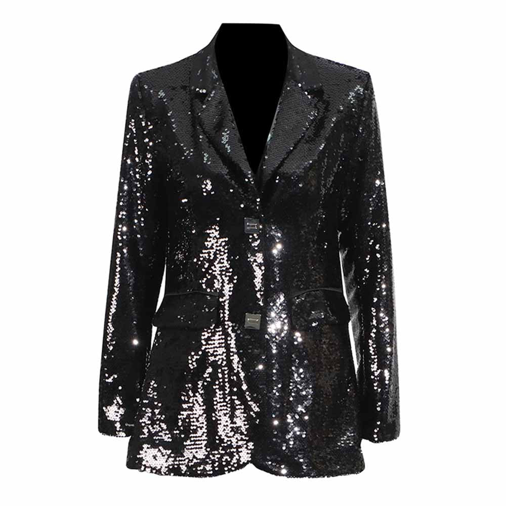 SD-HK women's sequin blazer with a stylish black design and sparkling sequins for a chic look