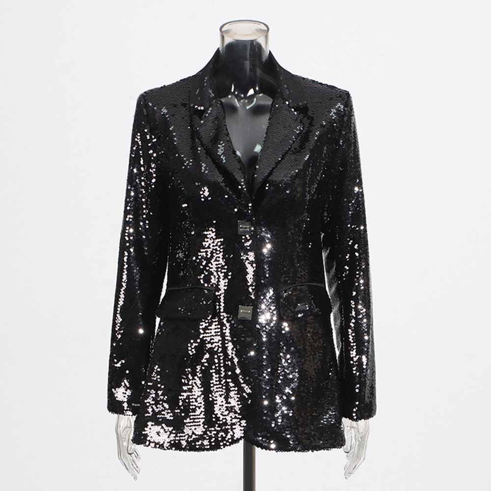 Stylish women's sequin blazer in black, perfect for evening events and special occasions