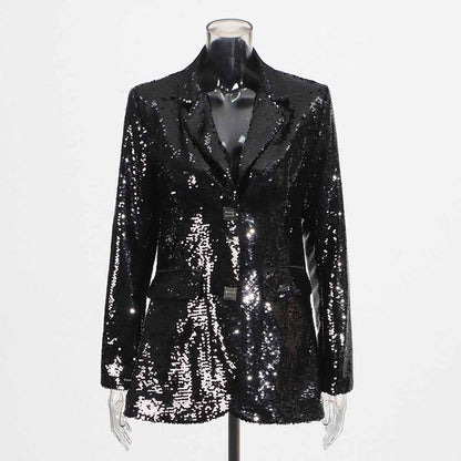 Stylish women's sequin blazer in black, perfect for evening events and special occasions