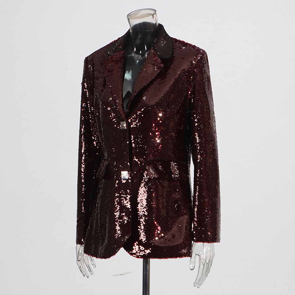 Women's sequin blazer in burgundy with a stylish fitted design and elegant shine for evening wear