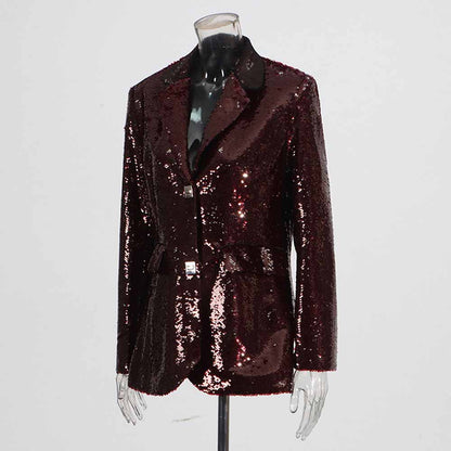 Women's sequin blazer in burgundy with a stylish fitted design and elegant shine for evening wear