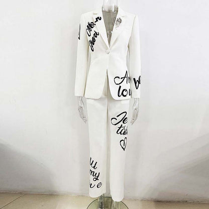 Women's Sequined Letter Pantsuit | Sparkle in Style | sd-hk