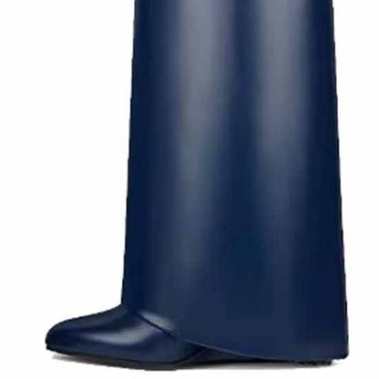 Women's shark lock knee high boots in sleek navy finish with a stylish design